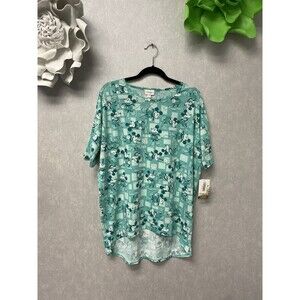 LuLaRoe Irma Green/White Disney Mickey Highlow Top Size Small